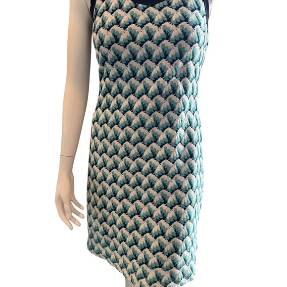 Karen Kane stretch crochet sleeveless vibrant teal and white mini dress size S - Picture 2 of 9